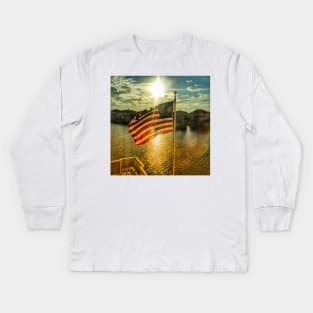 Proudly Flying the American Flag Kids Long Sleeve T-Shirt